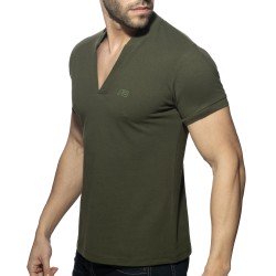 Polo der Marke ADDICTED - Poloshirt AD V-Ausschnitt - khaki - Ref : AD1258 C12