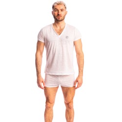 Mangas cortas de la marca L HOMME INVISIBLE - Nieuport Blanco - Camiseta con cuello de pico L Homme Invisible - Ref : RW31 NIE 0