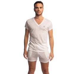 Mangas cortas de la marca L HOMME INVISIBLE - Nieuport Blanco - Camiseta con cuello de pico L Homme Invisible - Ref : RW31 NIE 0