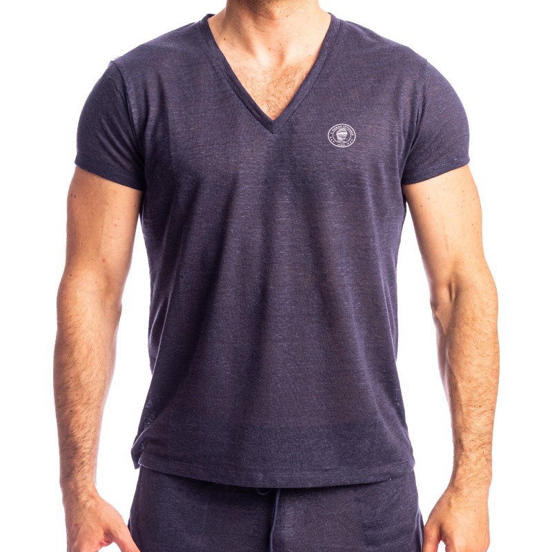 Kurze Ärmel der Marke L HOMME INVISIBLE - Nieuport Navy- T-Shirt mit V-Ausschnitt L Homme Invisible - Ref : RW31 NIE M47