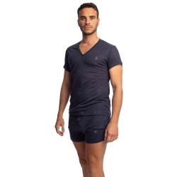 Kurze Ärmel der Marke L HOMME INVISIBLE - Nieuport Navy- T-Shirt mit V-Ausschnitt L Homme Invisible - Ref : RW31 NIE M47