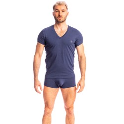 Manches courtes de la marque L HOMME INVISIBLE - Bleu de Chine - T-shirt Col V L Homme Invisible - Ref : MY61 C49