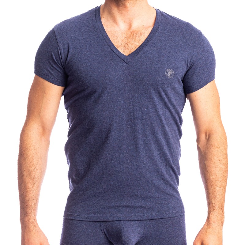 Manches courtes de la marque L HOMME INVISIBLE - Bleu de Chine - T-shirt Col V L Homme Invisible - Ref : MY61 C49