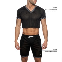 Mangas cortas de la marca ADDICTED - Top corto Slam V-neck - negro - Ref : AD1274 C10