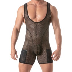 Body del marchio TOF PARIS - Body Tof Paris Mesh Circuit Wrestler Nero - Ref : TOF452N