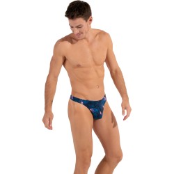 Tanga de la marca HOM - G-String HOM Funky Styles - azul marino estampado  tigre y floral - Ref : 402895 40P0RA