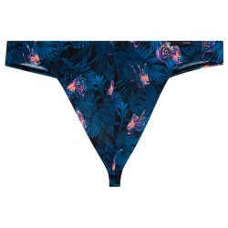 Tanga de la marca HOM - G-String HOM Funky Styles - azul marino estampado  tigre y floral - Ref : 402895 40P0RA