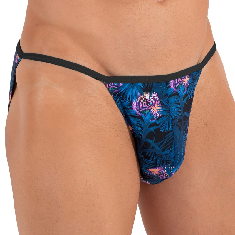 Slip, Tanga de la marque HOM - Tanga HOM Funky Styles - navy imprimé tigre et floral - ÉDITION LIMITÉE - Ref : 402896 40P0RA