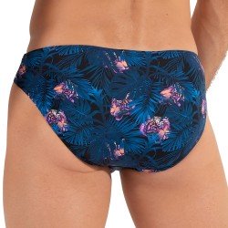 Slip, Tanga de la marque HOM - Micro Slip Comfort HOM Funky Styles - navy imprimé tigre et floral - ÉDITION LIMITÉE - Ref : 4028