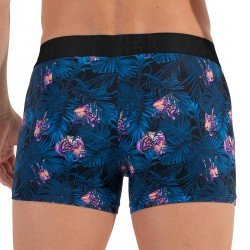 Shorts Boxer, Shorty de la marca HOM - Boxer HOM HO1 Funky Styles - Azul marino estampado tigre y floral - ÉDITION LIMITÉE - Ref