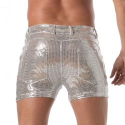 Short de la marque TOF PARIS - Short Mi-Cuisse à 5 Poches Glitter Tof Paris - Argent - Ref : TOF505A