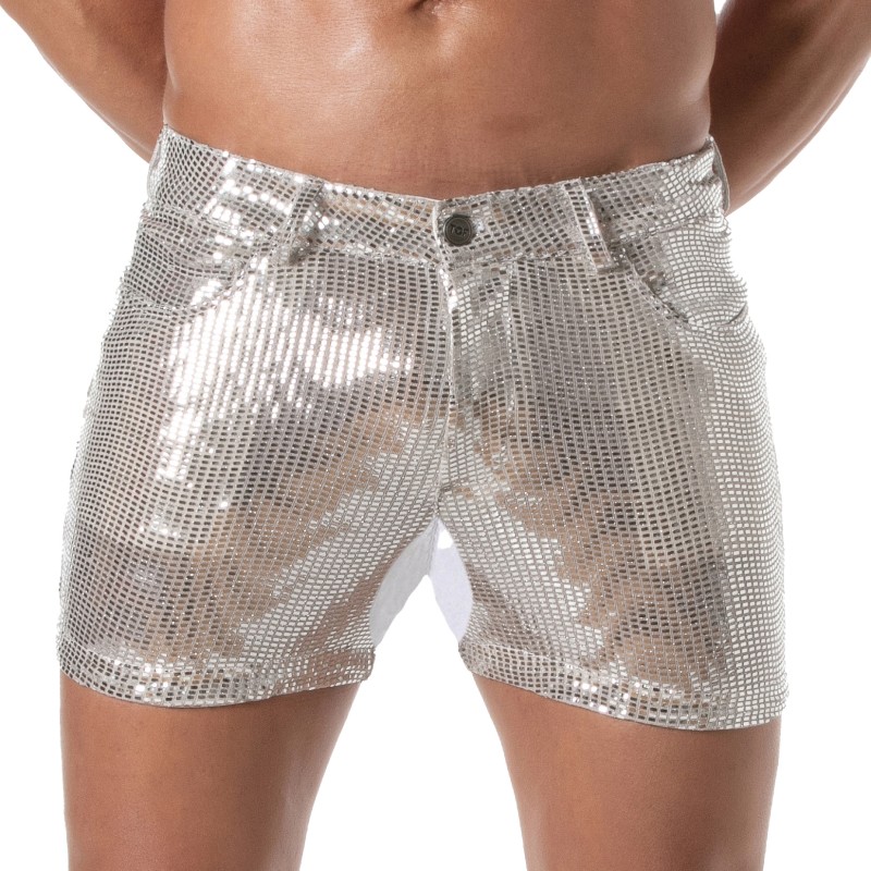 Short of the brand TOF PARIS - 5-Pocket Glitter Tof Paris Mid-Thigh Shorts - Silver - Ref : TOF505A