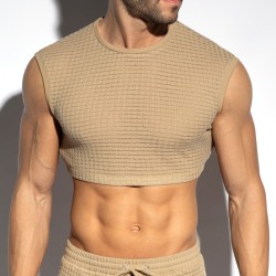 Canotta del marchio ES COLLECTION - Crop top scacco matto ombelico - beige - Ref : TS342 C28