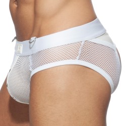 Slip, Tanga de la marque AD FÉTISH - Slip Mesh mixed bottomless - Blanc - Ref : ADF77 C01