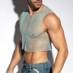 Débardeur de la marque ES COLLECTION - Crop Top Beachy Net Midriff - Bleu - Ref : TS338 C23