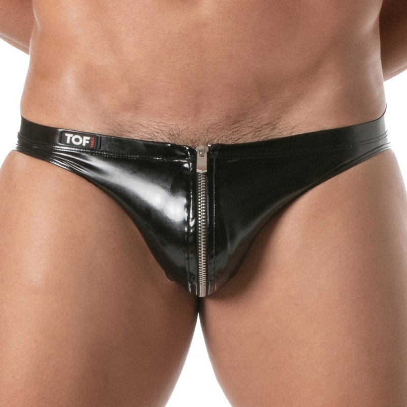 Slip, Tanga de la marque TOF PARIS - Bikini Zippé Vinyl Tof Paris - Noir - Ref : TOF493N