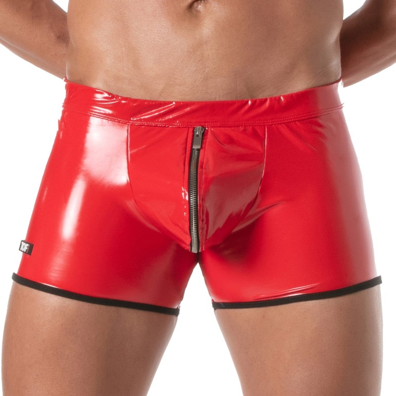 Boxershorts, Shorty der Marke TOF PARIS - Push Up Boxershorts mit Reißverschluss Vinyl Tof Paris - Rot - Ref : TOF494R