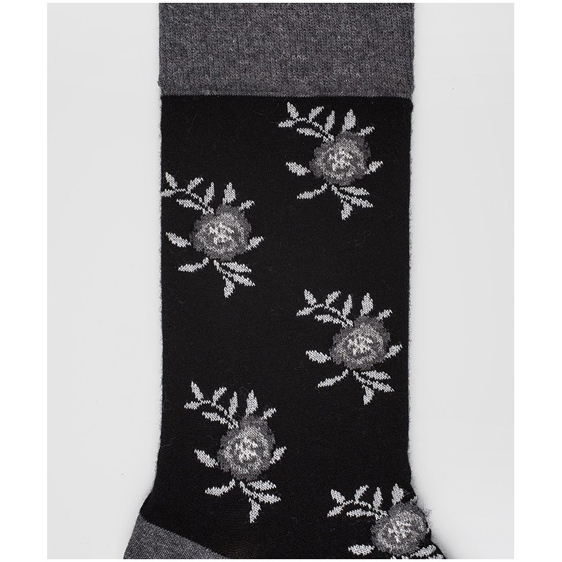 Chaussettes laine noires fleurs LABONAL 38181