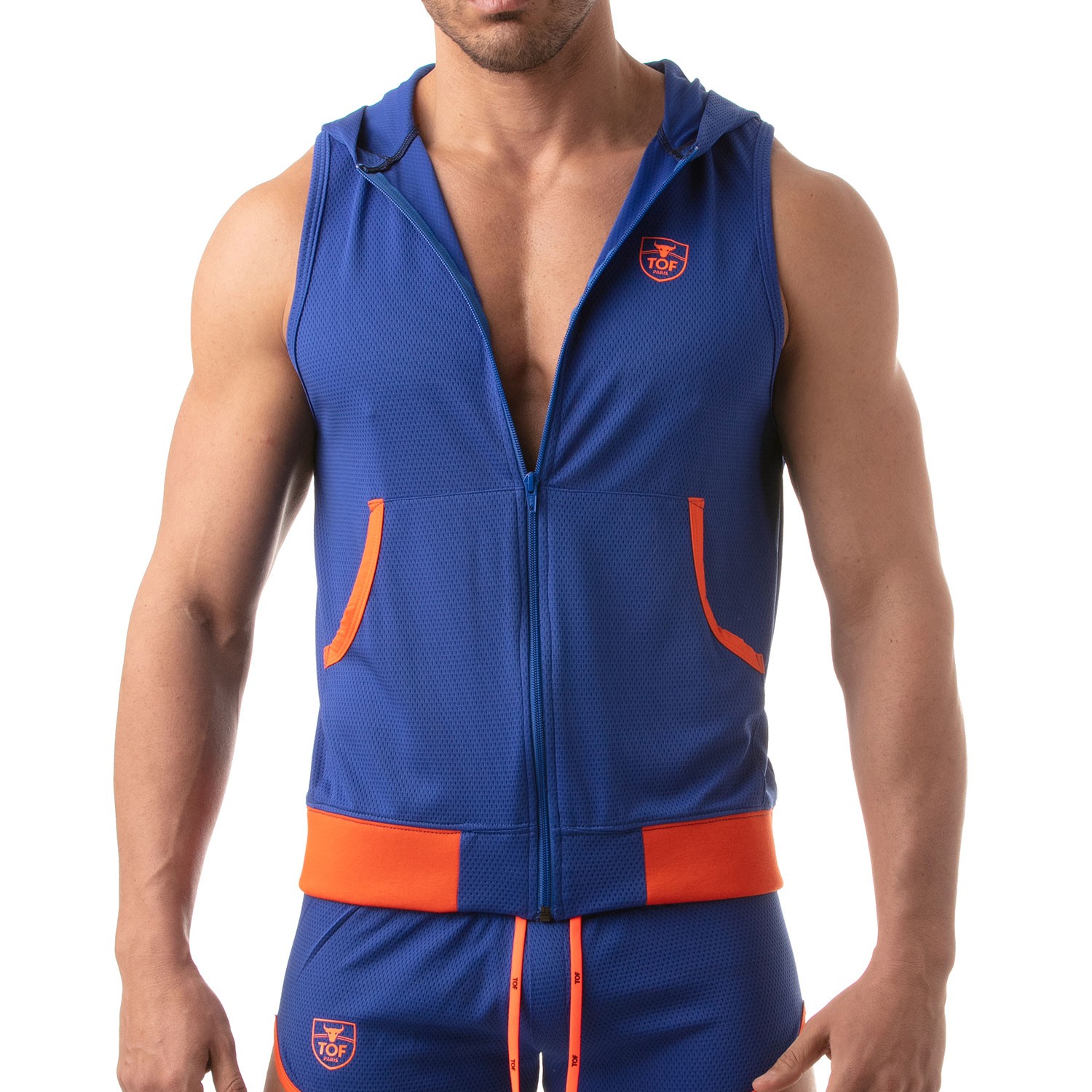 sleeveless mesh hoodie