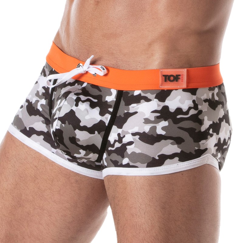 Calzoncillos Boxer, baño Shorty de la marca TOF PARIS - Boxer de baño de cintura baja Iconic - Camuflaje grisio - Ref : TOF207G