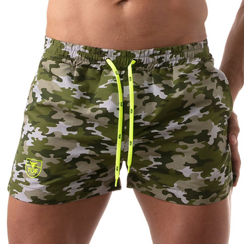 Shorts de baño de la marca TOF PARIS - Shorts de baño Iconic Tof Paris - Camuflaje caqui - Ref : TOF209K