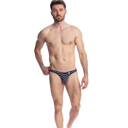 Schnur der Marke L HOMME INVISIBLE - Querelle De Brest - String Bikini marineblau und weiß - Ref : UW07 QDB RAY49