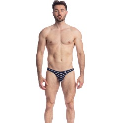 Tanga de la marca L HOMME INVISIBLE - Querelle De Brest - Tanga Bikini azul marino y blanco - Ref : UW07 QDB RAY49