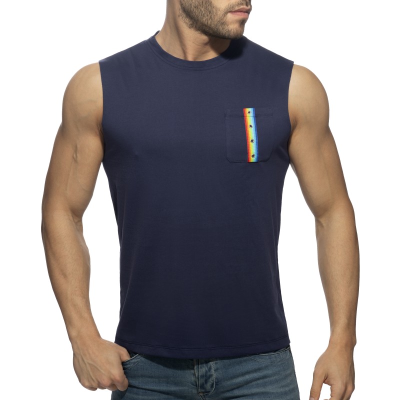 Tank top of the brand ADDICTED - Tank top RAINBOW TAPE - navy - Ref : AD992 C09